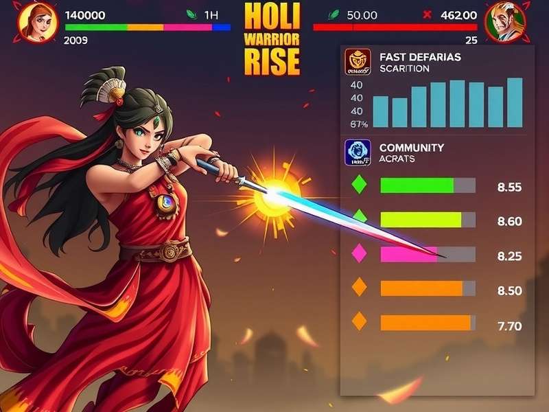 Holi Warrior Rise gameplay screenshot showing colorful combat